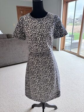 Boden Navy and White Floral-Scroll Midi Dress